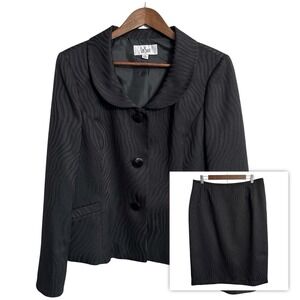 NWT Le Suit blazer skirt suit set women's 14 black zebra waves textured career